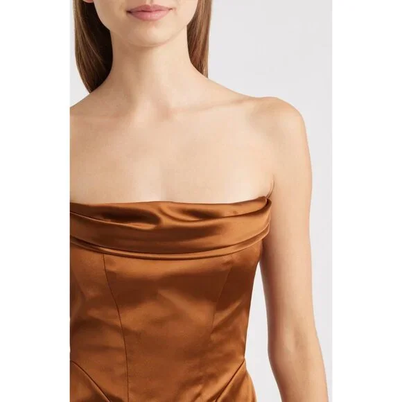 DELFI COLLECTIVE Adrienne Ostrich Feather Strapless bronze Mini dress size M - Picture 10 of 11